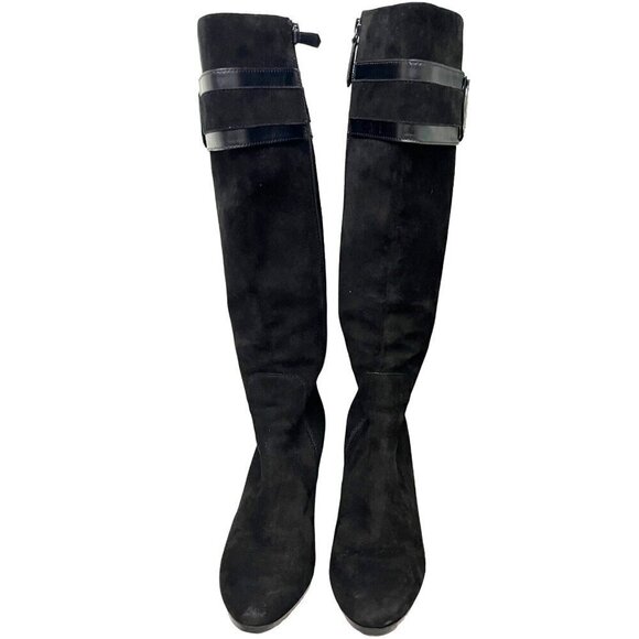 Cole Haan Black High Heel Knee-High Nicole Air Boots Buckle Detail Size 8.5 - Picture 6 of 13